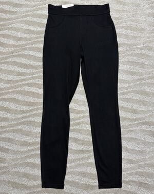 HUE Black Yoga Stretch Denim High Rise Back Pockets Full Length Legging Sz S 4-6